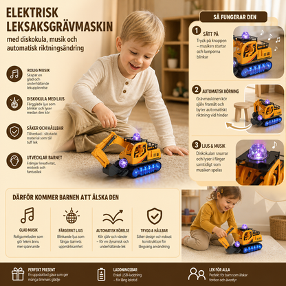 Elektrisk Leksaksgrävmaskin Med Diskokula, Musik Och Automatisk Riktningsändring