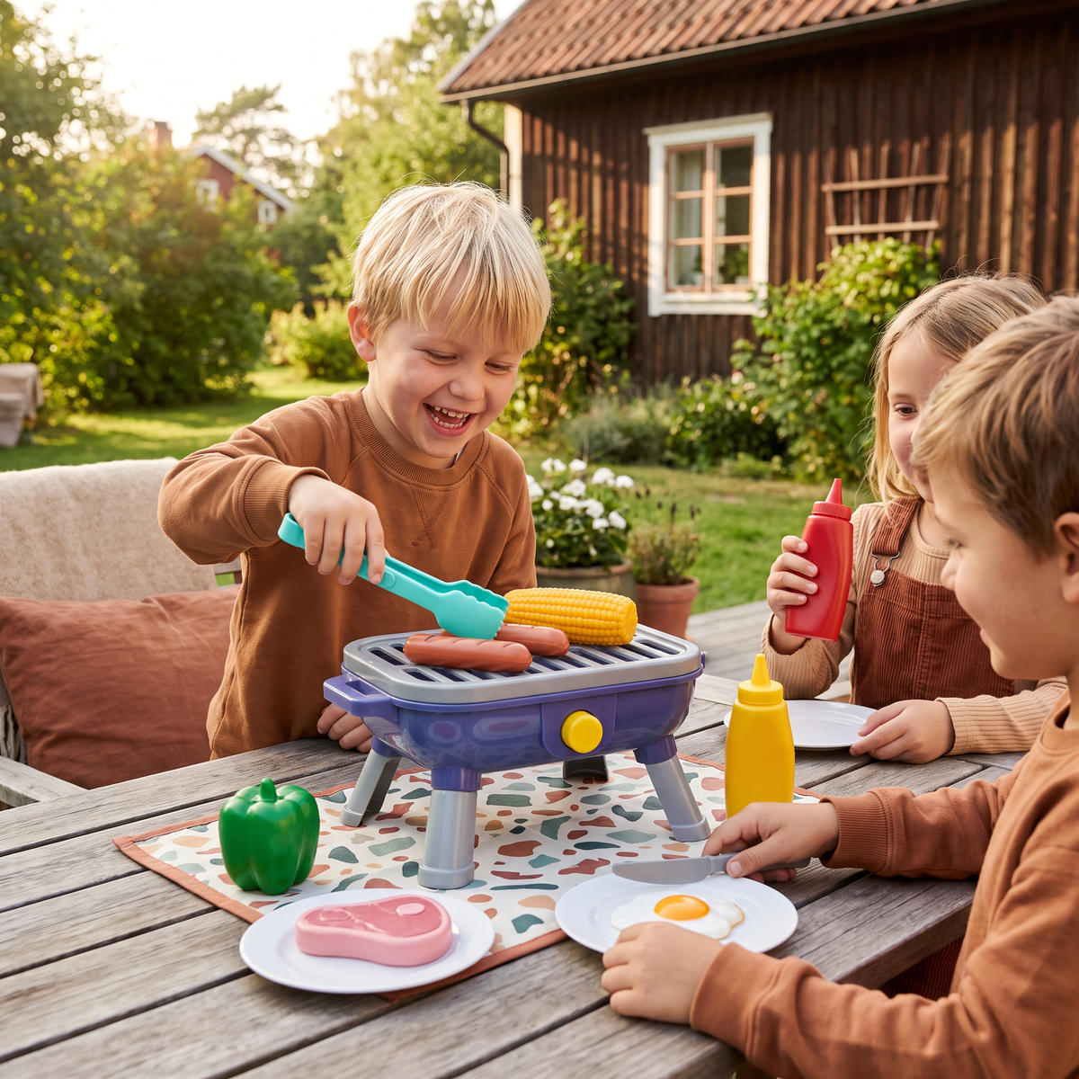 Barnens BBQ Grillset med Lekmatta och Tillbehör