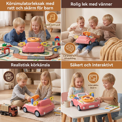 Körsimulatorleksak med ratt och skärm för barn
