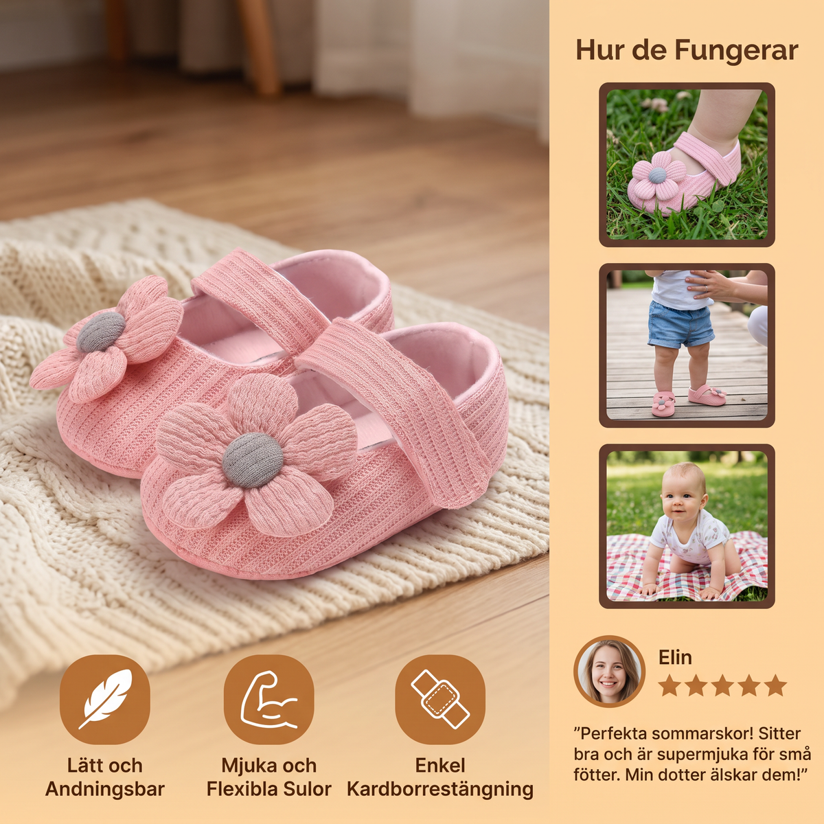 Sommarbarnskor med mjuka sulor i blommönster