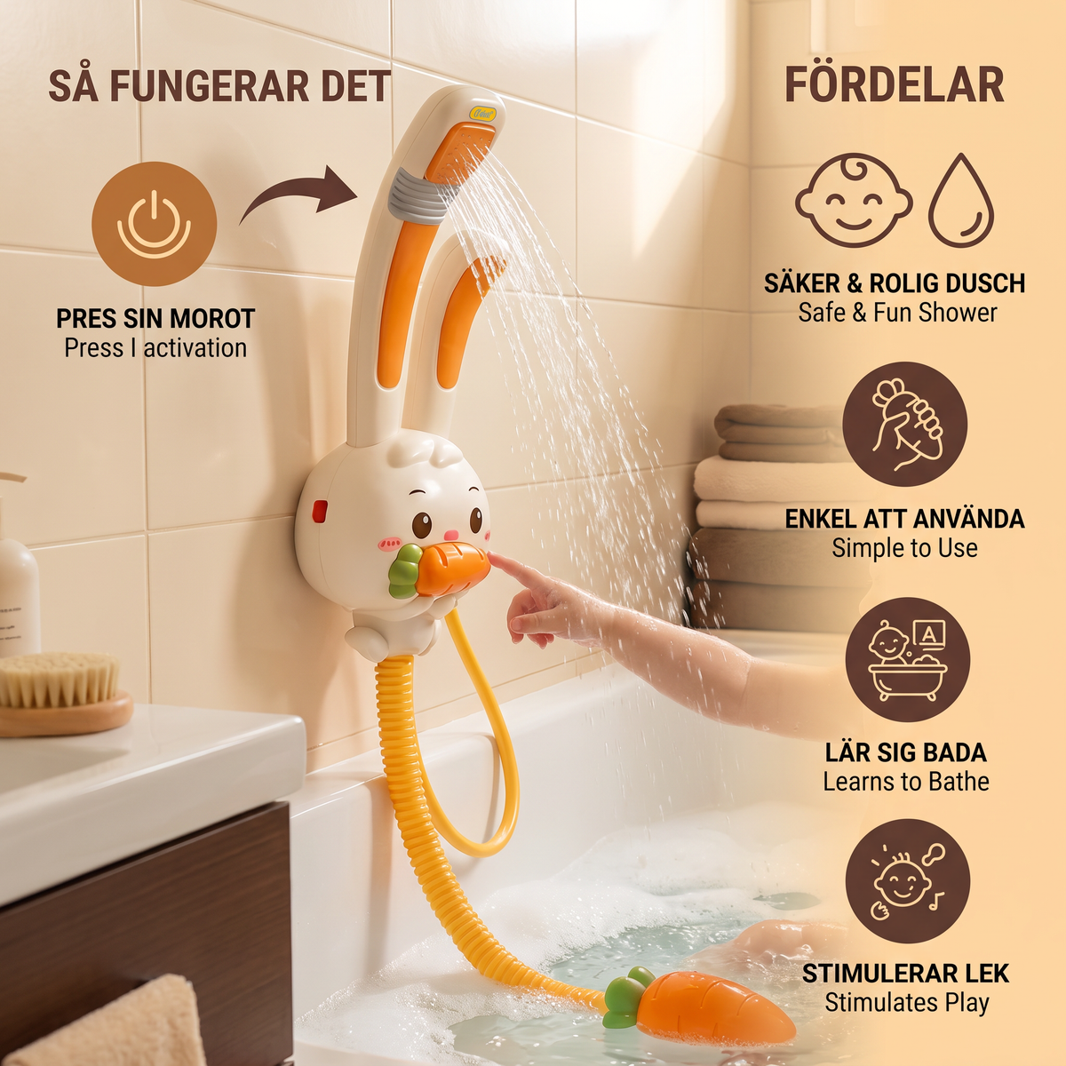Baby Duschleksak med Kanindesign och Morotsduschhuvud