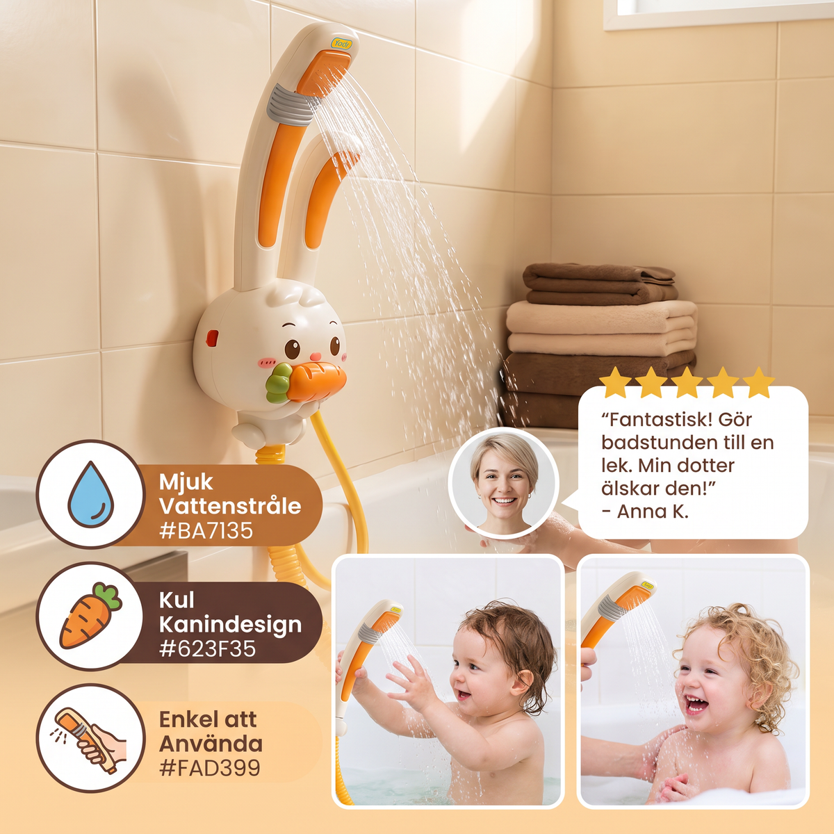 Baby Duschleksak med Kanindesign och Morotsduschhuvud