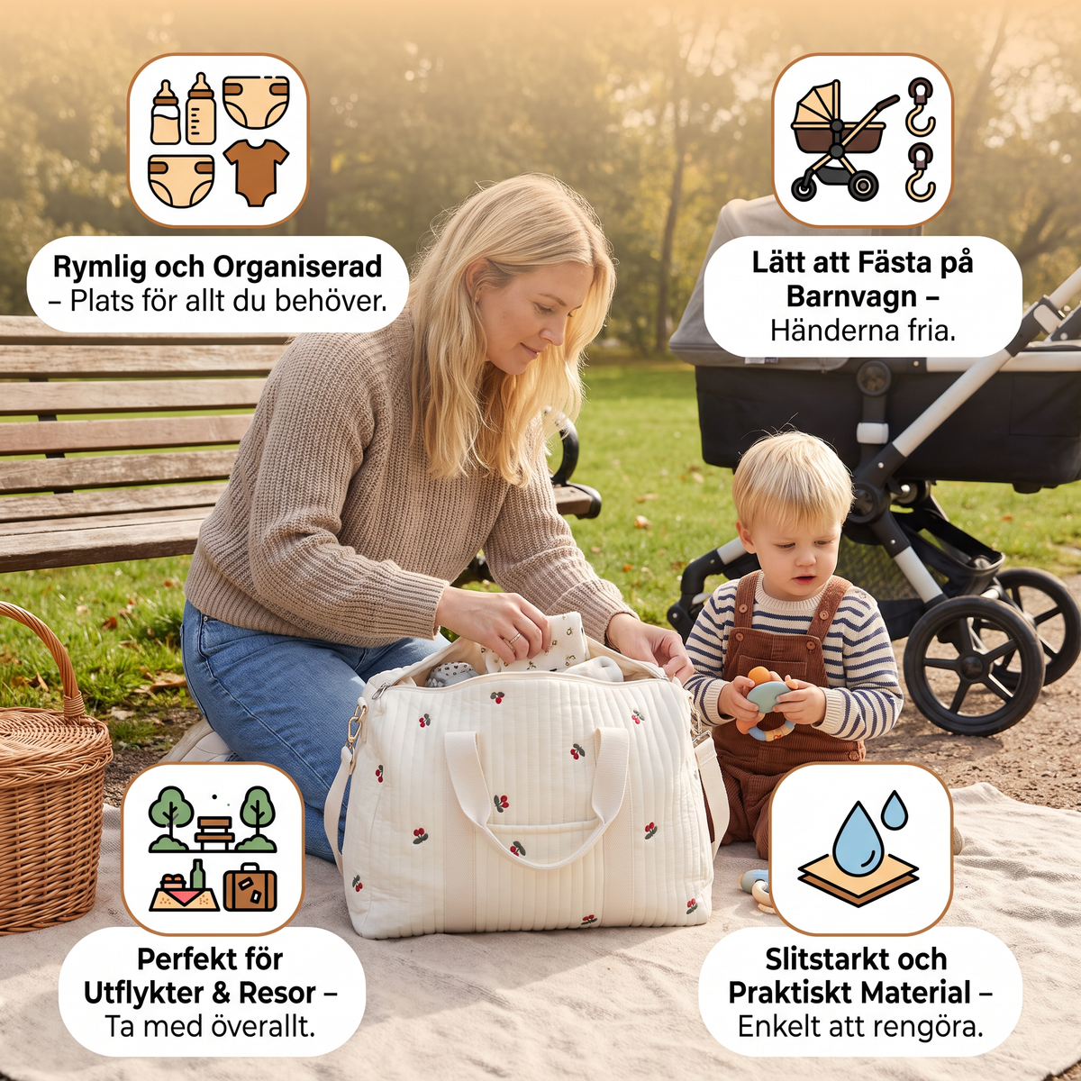 Stor mammaväska för baby – plats för allt mammor behöver!