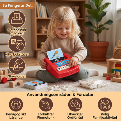 Interaktivt Stavnings- och Ordmatchningsspel – Pedagogisk Läs- och Skrivleksak för Förskolebarn med Bildkort och Bokstavsbrickor