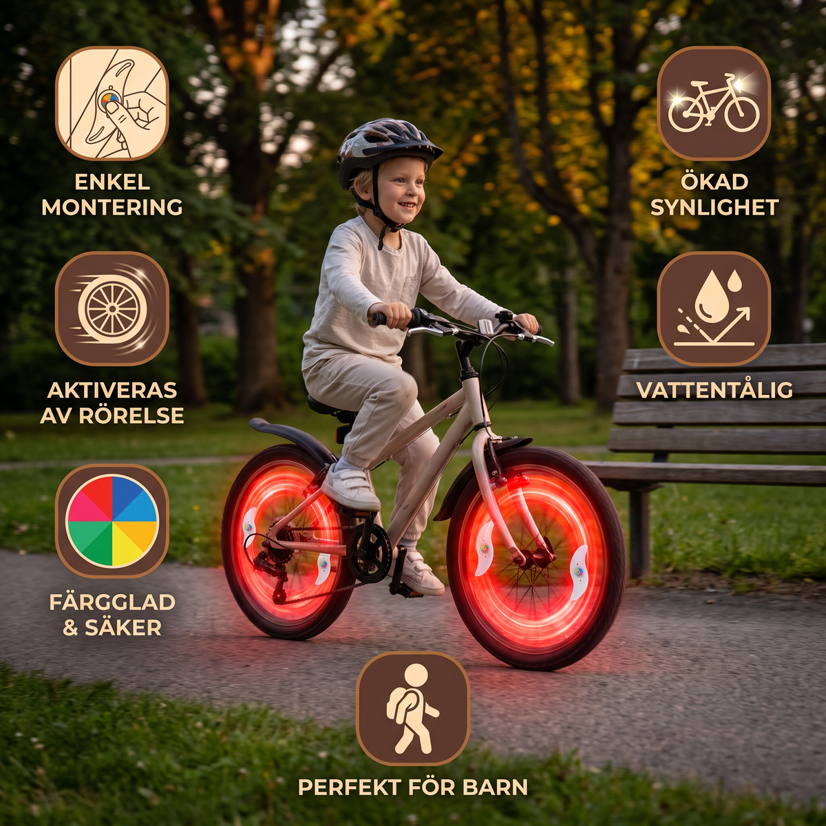 Färgglada LED-ekerslampor för cykelhjul