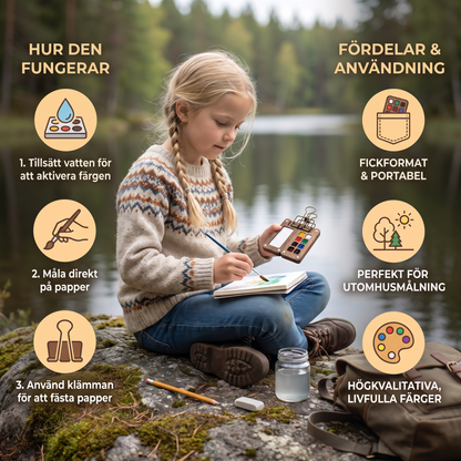 Mini Reseakvarellpalett – Fickformat Målarset med Kompakt Träetui