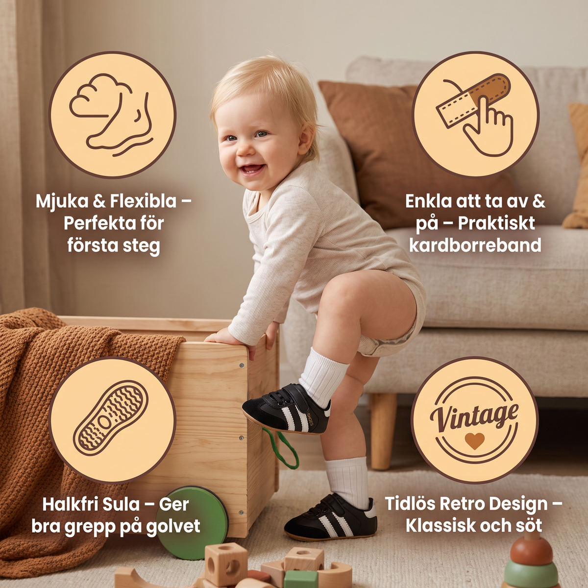 Klassiska Retro-Babysneakers – Mjuka Första Gångsskor Med Mjuk Sula