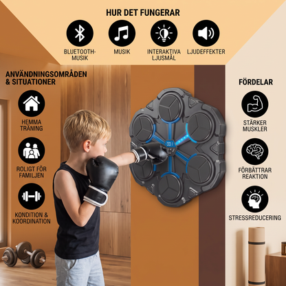 Bluetooth-musikboxningstränare för väggen – Interaktivt boxningsmål med ljus och ljud