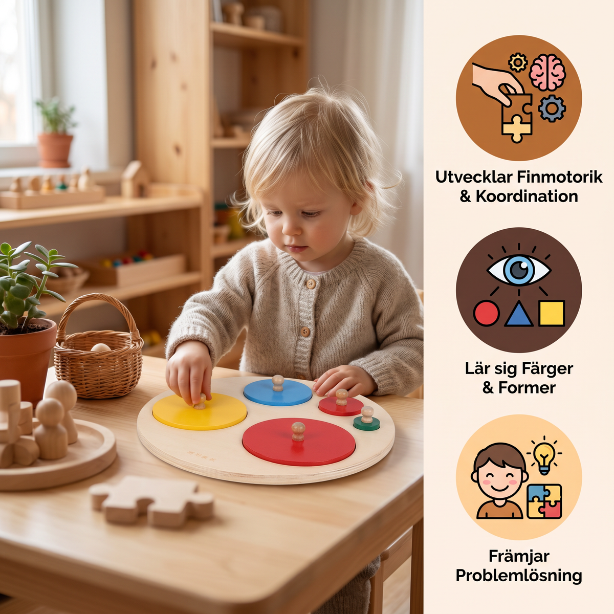Montessori Träpussel Med Former – Pedagogisk Leksak För Sortering Av Geometri Och Färger För Barn
