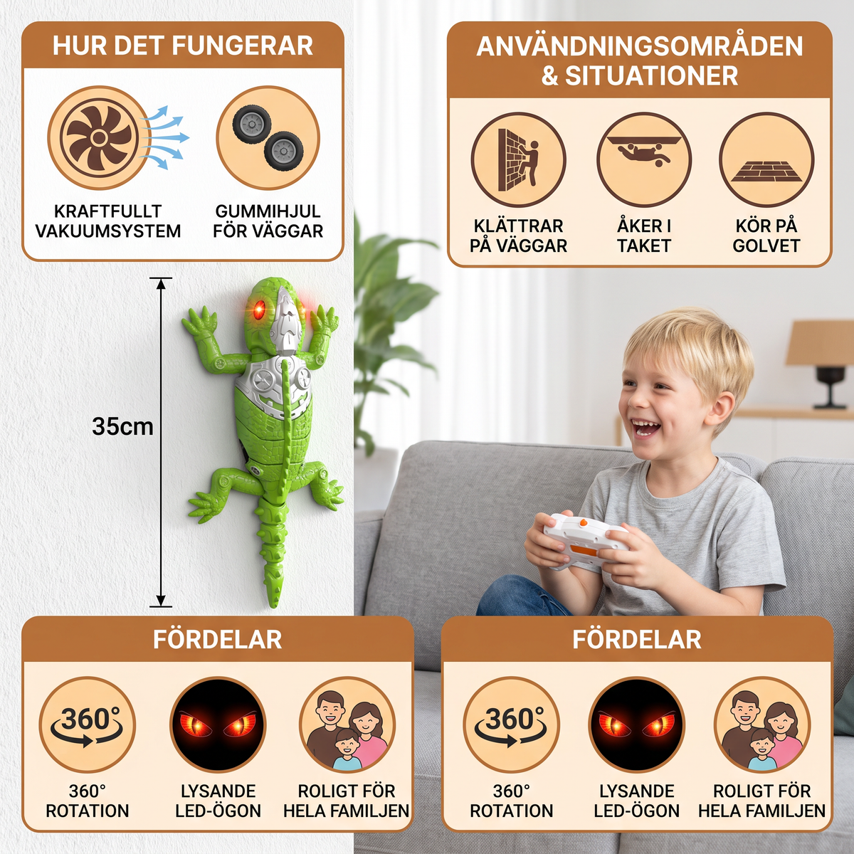 Fjärrstyrt väggklättrande djur – RC-spindel/ödla för väggar & tak