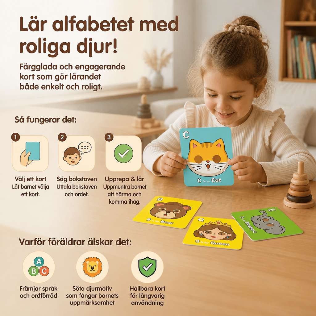 Alfabetinlärningskort Med Djurmotiv