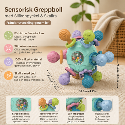 Sensorisk Greppboll för Bebisar med Silikongyckel och Skallra