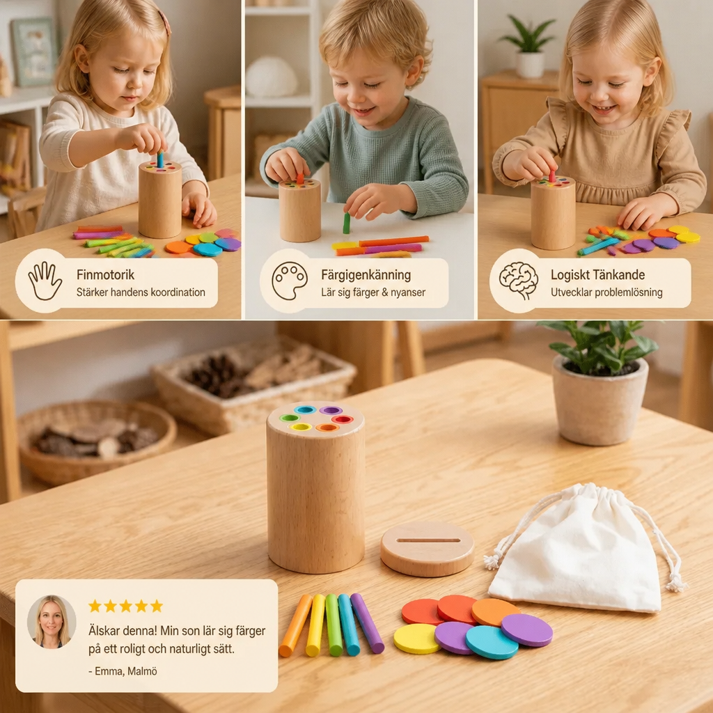 Montessori Träleksak för Barn – Färg- och Formsorteringsspel för Lärande