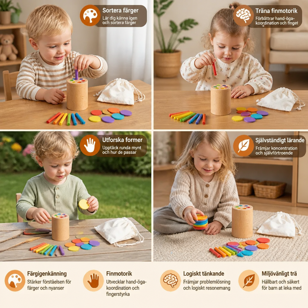 Montessori Träleksak för Barn – Färg- och Formsorteringsspel för Lärande
