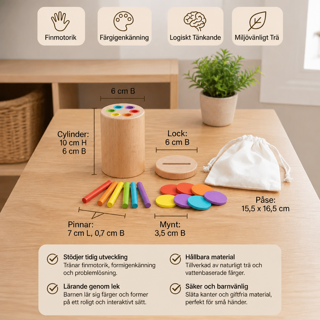 Montessori Träleksak för Barn – Färg- och Formsorteringsspel för Lärande