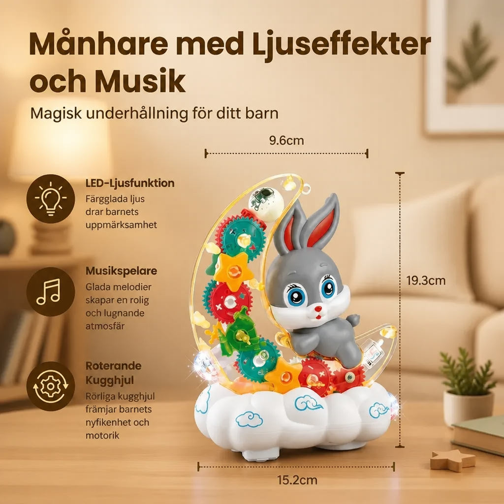 Lysande Månhare-Leksak – Transparent Kugghjulsdesign med Musik och LED-Ljus