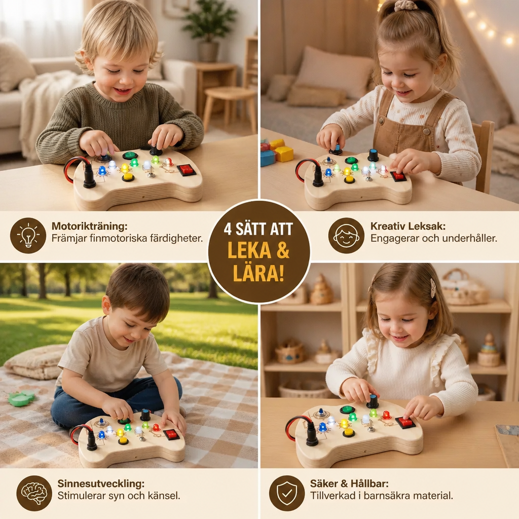 LED Controller Busy Board i Trä – Montessori Leksak för Att Främja Motorik