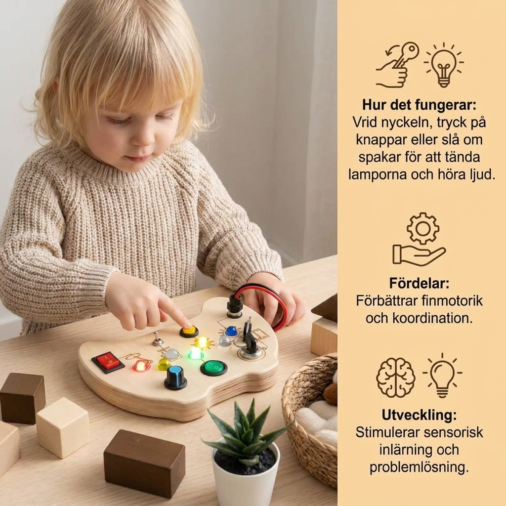 LED Controller Busy Board i Trä – Montessori Leksak för Att Främja Motorik