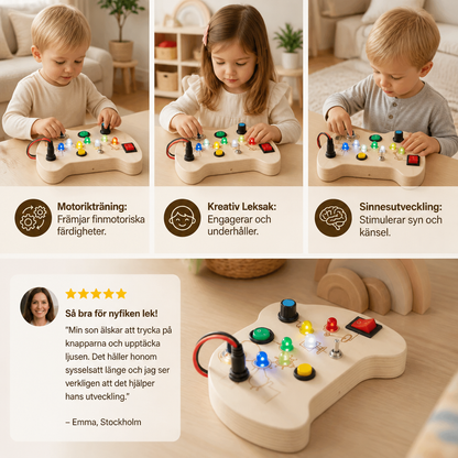 LED Controller Busy Board i Trä – Montessori Leksak för Att Främja Motorik