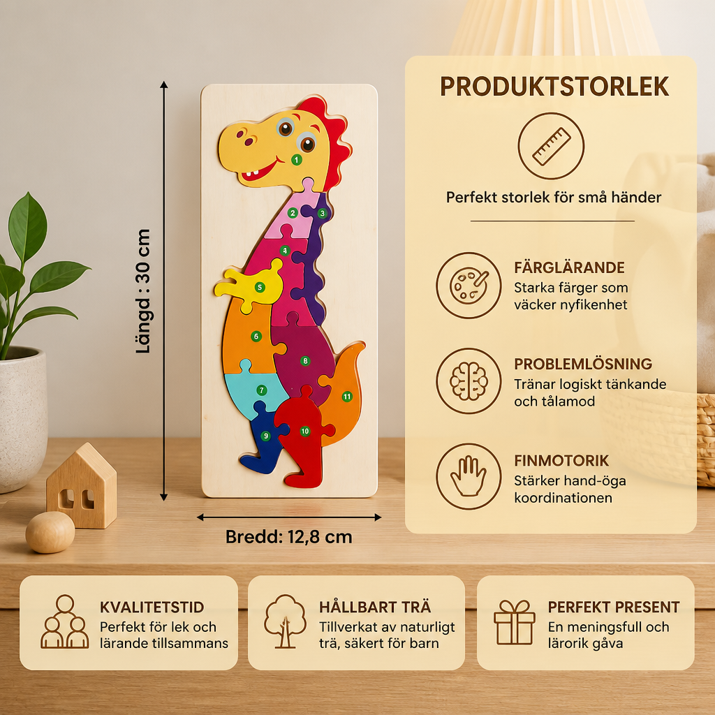 Trä Pussel Set för Barn – Lärande Pussel med Nummer & Djur