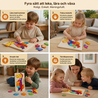 Trä Pussel Set för Barn – Lärande Pussel med Nummer & Djur