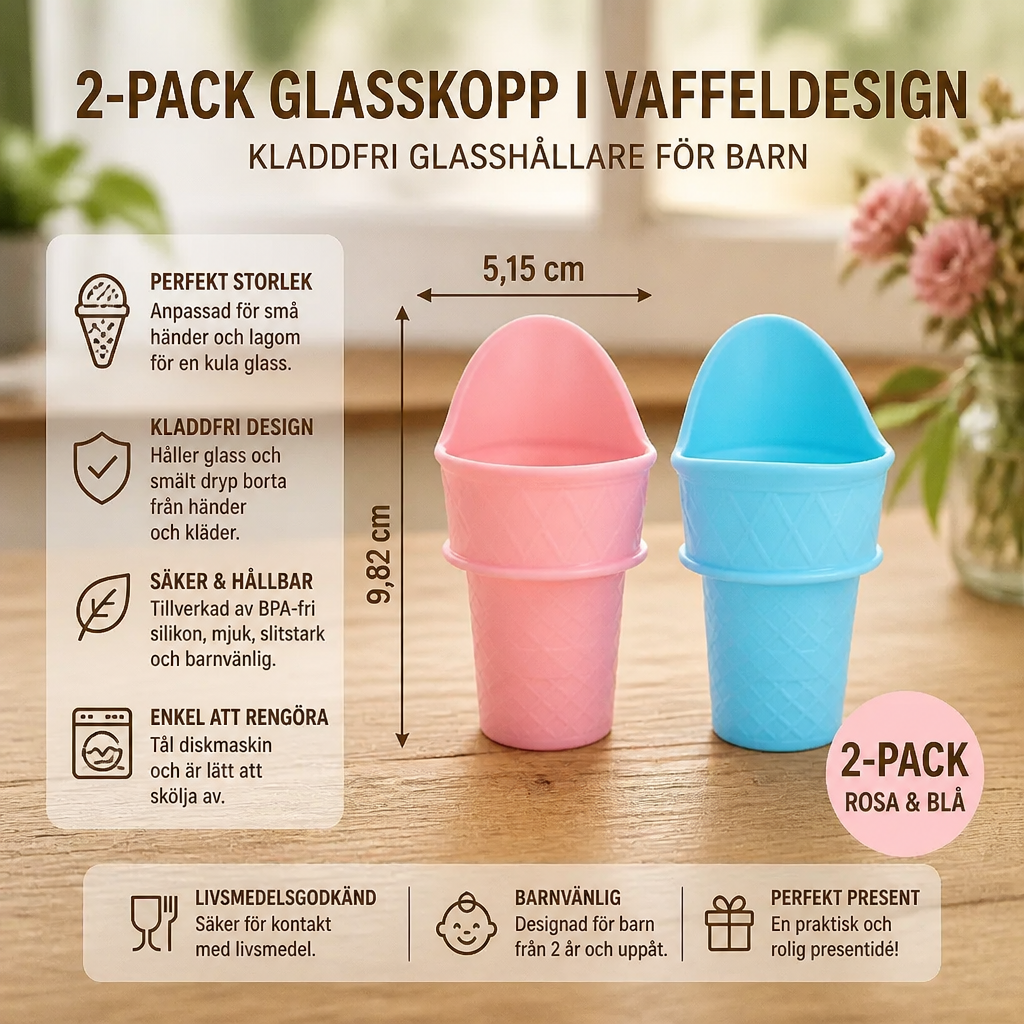 2-pack Glasskopp i Vaffeldesign – Kladdfri Glasshållare för Barn