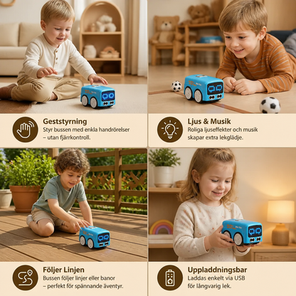 Smart RC Mini Bus Leksak – Geststyrning Ljusupplyst Tecknad Bil för Barn