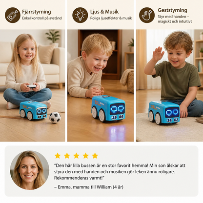 Smart RC Mini Bus Leksak – Geststyrning Ljusupplyst Tecknad Bil för Barn