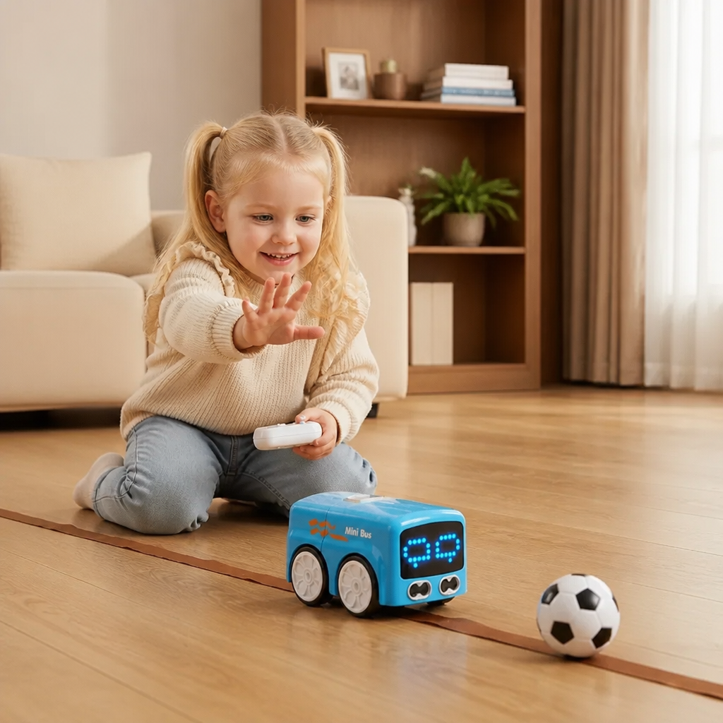 Smart RC Mini Bus Leksak – Geststyrning Ljusupplyst Tecknad Bil för Barn