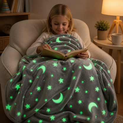 Glittrande stjärnfilt – självlysande mysfilt