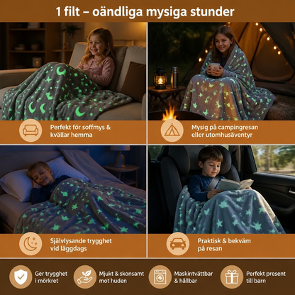 Glittrande stjärnfilt – självlysande mysfilt