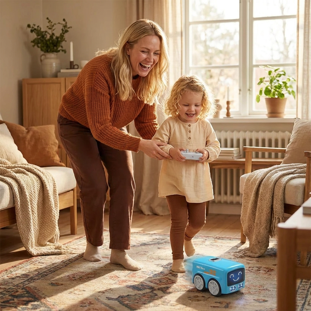Smart RC Mini Bus Leksak – Geststyrning Ljusupplyst Tecknad Bil för Barn