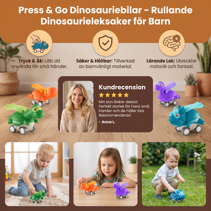 Press & Go Dinosauriebilar – Rullande Dinosaurieleksaker för Barn