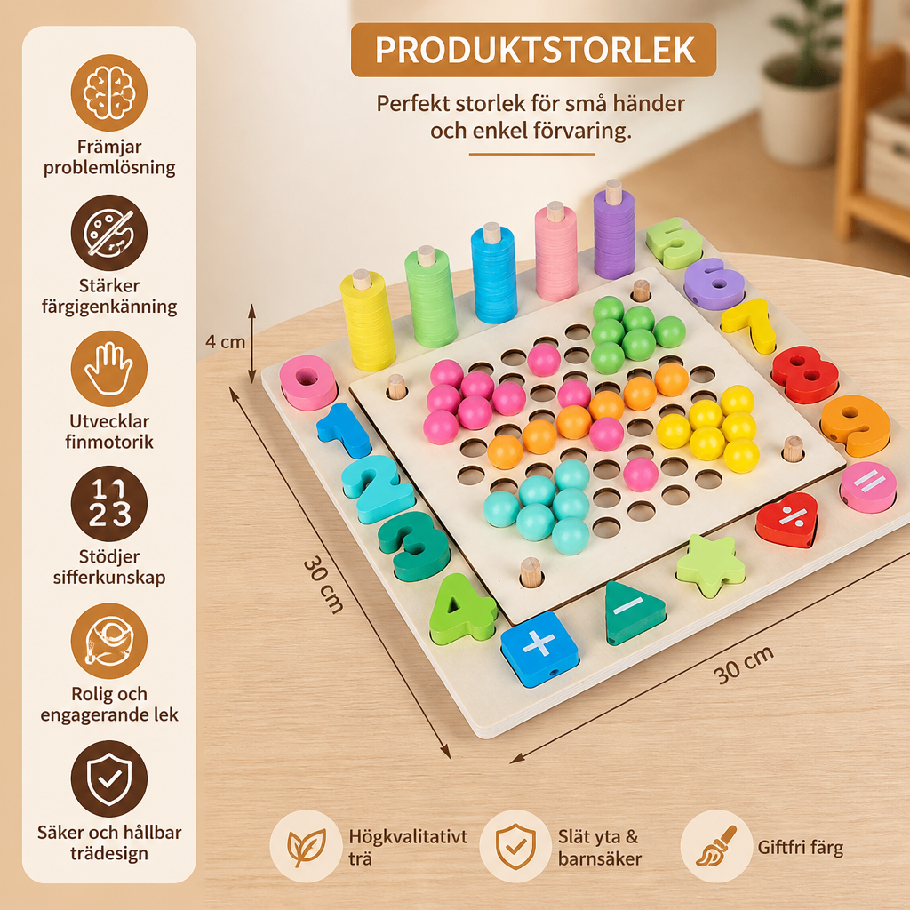 6-i-1 Montessori Träfiskespel – Leksak För Siffer-, Färg- & Finmotorikträning För Barn