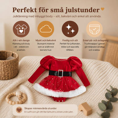 Babyklänning med Långa Ärmar och Inbyggd Body för Flickans Första Jul