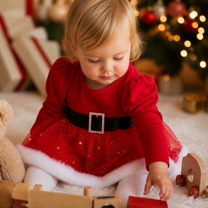 Babyklänning med Långa Ärmar och Inbyggd Body för Flickans Första Jul