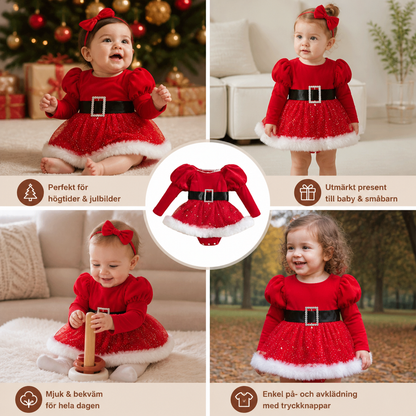 Babyklänning med Långa Ärmar och Inbyggd Body för Flickans Första Jul