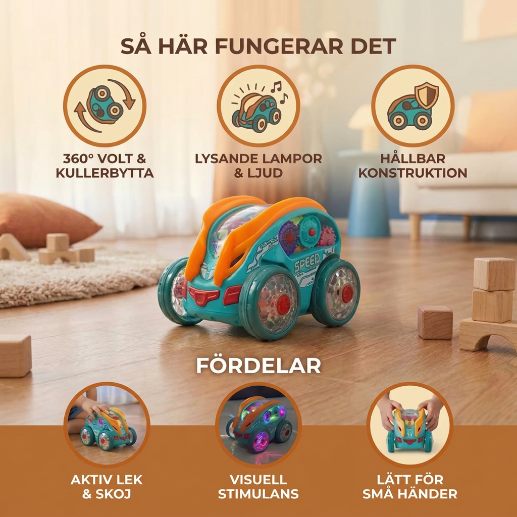 Lysande Voltbilsleksak – Stuntbil