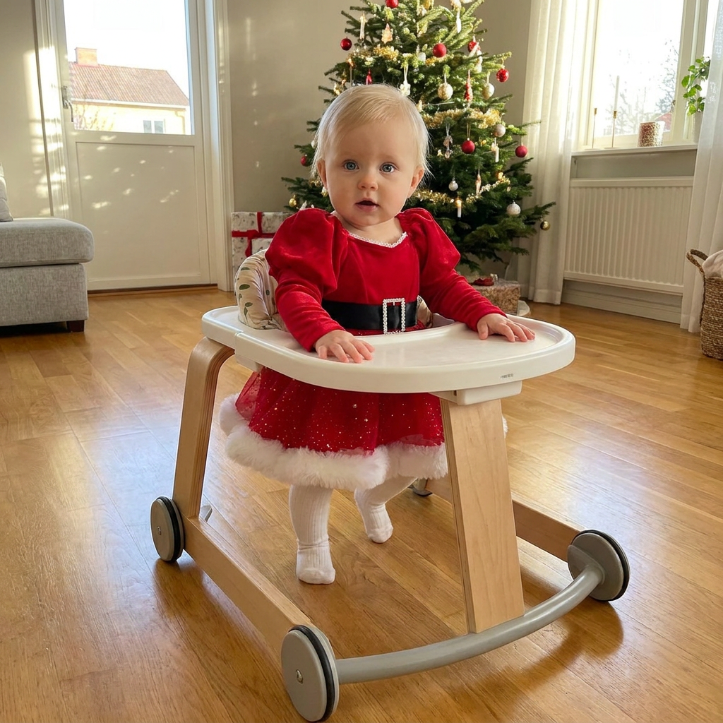 Babyklänning med Långa Ärmar och Inbyggd Body för Flickans Första Jul