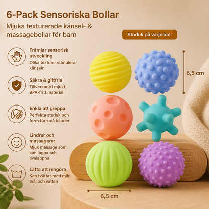 6-Pack Sensoriska Bollar – Mjuka Texturerade Känsel- & Massagebollar För Bebisar Och Barn