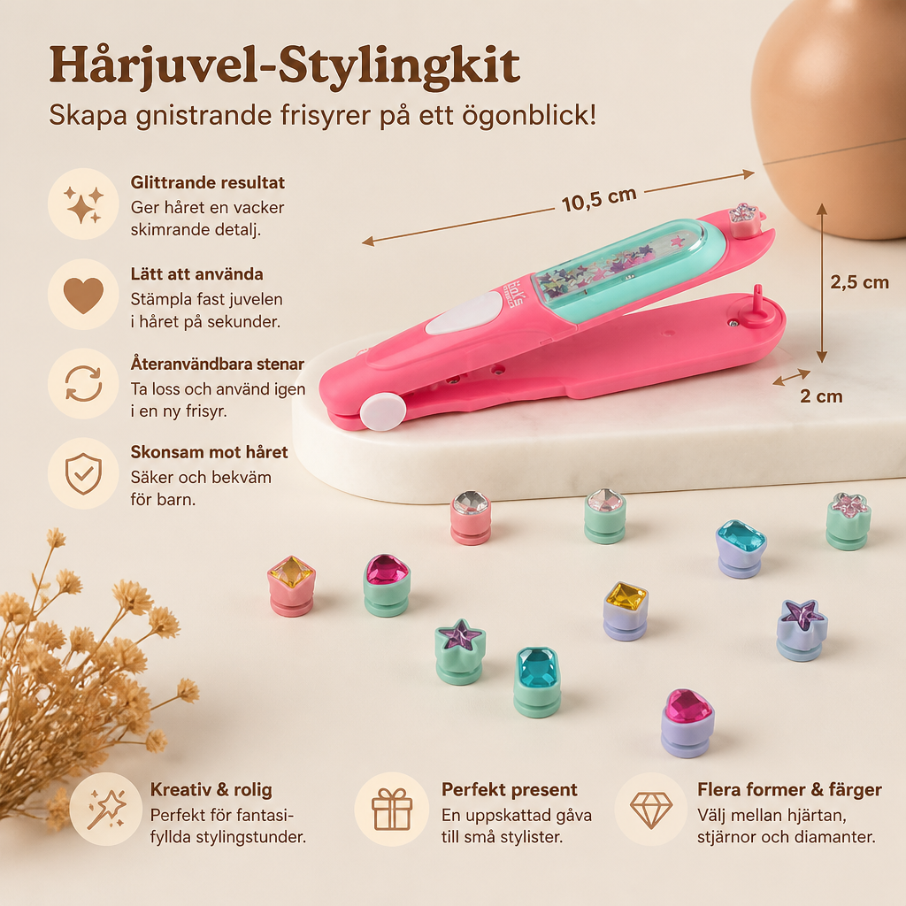 Hårjuvel-Stylingkit För Barn – Hårjuvelstämplare Med Återanvändbara Glittrande Stenar