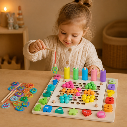 6-i-1 Montessori Träfiskespel – Leksak För Siffer-, Färg- & Finmotorikträning För Barn