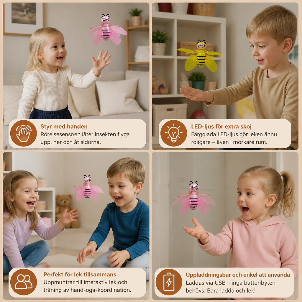 Handstyrd flygande bileksak med rörelsesensor och LED-ljus