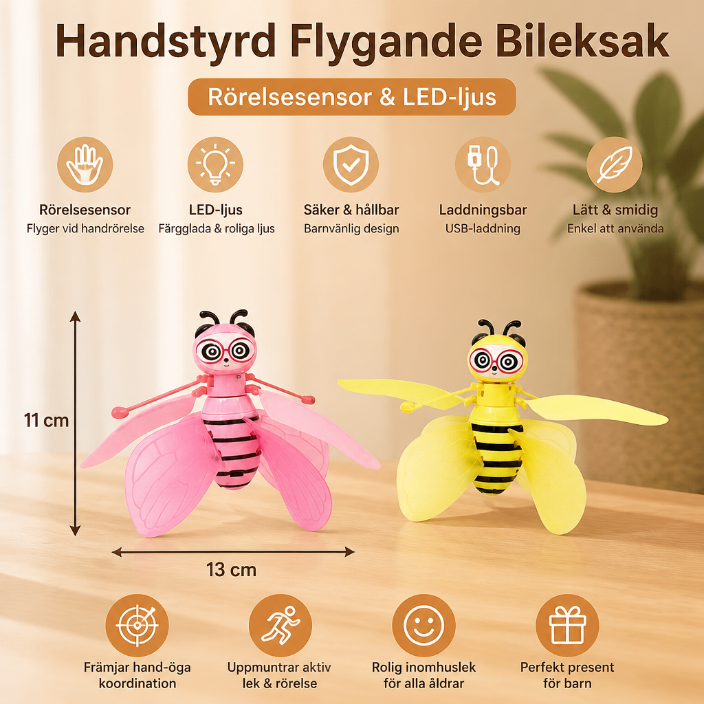 Handstyrd flygande bileksak med rörelsesensor och LED-ljus