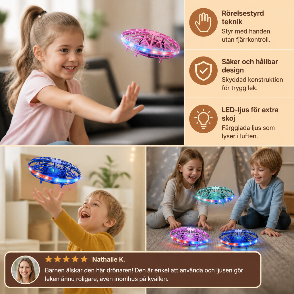 Rörelsestyrd flygande LED-UFO-drönare