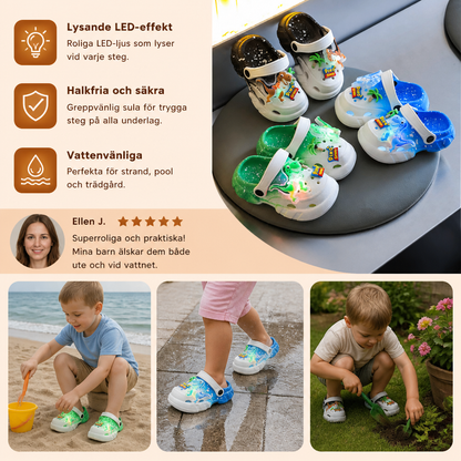 LED-Dinosaurietofflor för Barn – Lysande Halkfria Sommar- och Strandskor för Trädgård och Strand