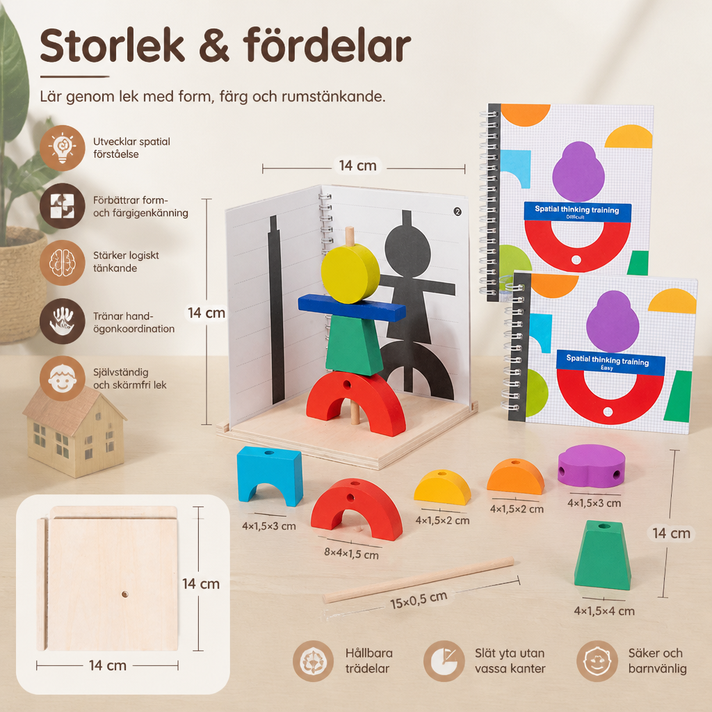Träpussel med 3D-skuggmatchning och rumstänkande för barn