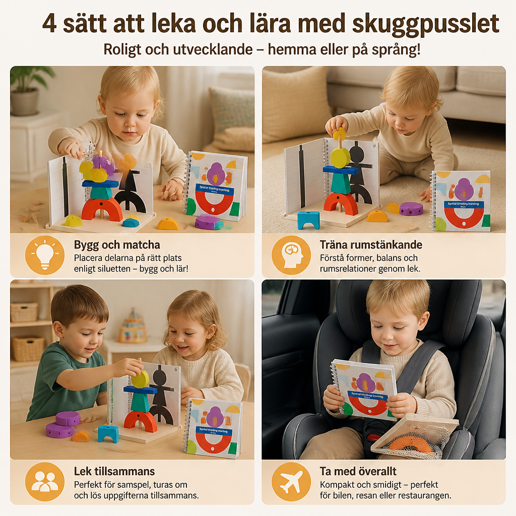 Träpussel med 3D-skuggmatchning och rumstänkande för barn