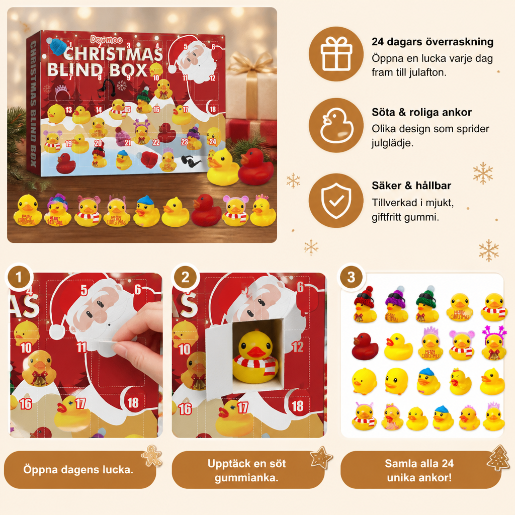 Adventskalender med gummiankor till jul