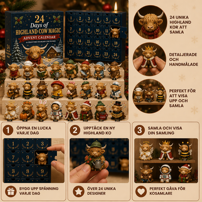 24-dagars adventskalender med Highland-kor som samlarfigurer i miniformat
